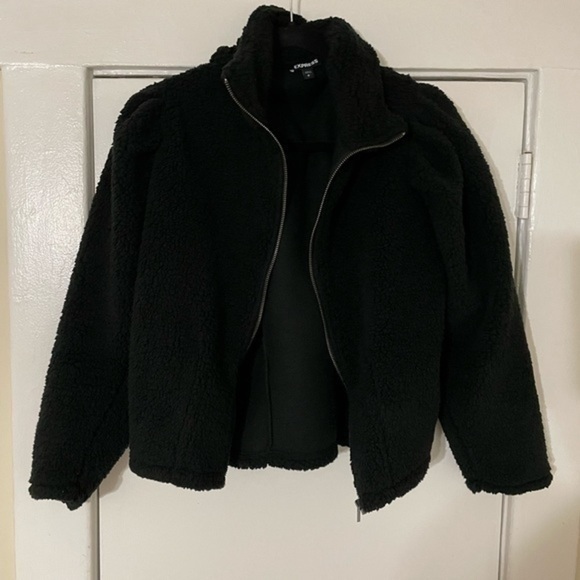 Express Black Cozy Full Zip Sherpa Sweatshirt Small - Picture 3 of 11